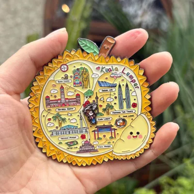 KL Malaysia Map Durian Fridge Metal Magnetic with Cute Durian Shape Souvenir Gift 吉隆坡可爱榴莲形状冰箱贴 马来西亚 榴莲地图 金属冰箱贴 纪念品 伴手礼