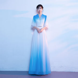 Chorus Performance Gown Womens New Style Student Show Costume Guzheng Performance Gradient Long Skirt Elegant Wedding Dress