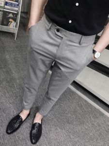 Business Casual Mens Slim Fit Straight Leg Pants Black Drapey Youth Popular Polyester Blend Long Trousers for Daily Wear