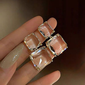 Transparent Square Glass Crystal Pendant Hanging Earring for Women Bohemia Trendy Geometric Drop Dangle Earrings Wedding Jewelry