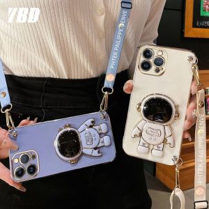 YBD Phone Case For Samsung Galaxy A55 A35 A14 A15 A13 A24 A25 A05S A04S A34 A54  M23 F23 M52 M34 F34 M54 M13 F13 M14 5G Astronaut luxury Texture Silicone Soft Shell Case with bracket and wrist strap bracelet