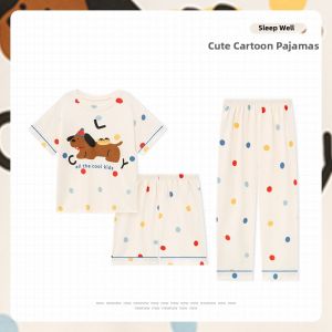 SHAPRA | Summer Cotton Loose Short Sleeve Lady Girl Sleepwear Set