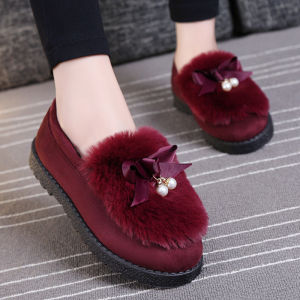 Wan และ Tai Cotton Bean รองเท้าผู้หญิงฤดูหนาว 2019 K-สไตล์รอบหัวส้นแบนความดันฉายยาง Sole อบอุ่นและสบาย