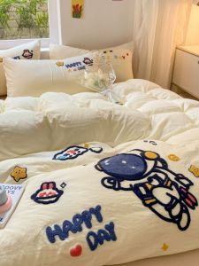 Ultra-Soft Washed Cotton Astronaut Towel Bedding Set 1.8m Dormitory Quilt Cover Sheet Three-Piece Set Four-Piece Set Multi-Piece Set