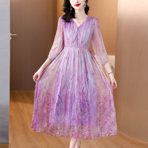 Impression Fashion Store: Women's Elegant Chiffon Retro Half Puff Sleeve High Waist Slim A-line Midi Dress