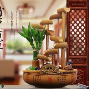 Creative Bamboo Ceramic Waterwheel Desktop Decorations Wealth Attracting Office Home Living Room Decorative Accessories