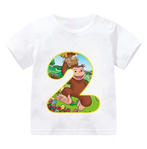 Bandai | Curious George Cute Monkey Print Cartoon Boys Clothes 1 2 3 4 5 6 7 8 9 Years Birthday Number Kids T Shirt Baby Girls T-Shirts