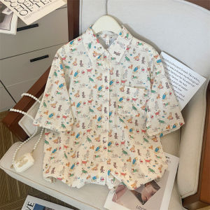 IELGY Cartoon printed short sleeved shirt womens loose top