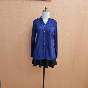 atasan kemeja wanita biru tua navy M L cewek lengan panjang vneck kerja kuliah