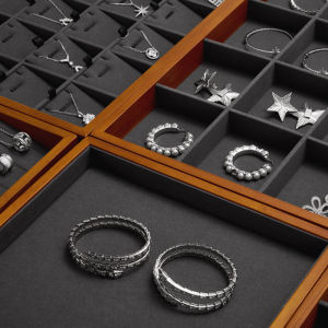 Oirlv Wooden Stackable Jewelry Drawer Storage Tray Ring Earrings Necklace Bracelet Watch Organizer Display Holder Plate P049 P054