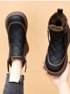 Womens Fleece Lined Thick Winter Snow Boots Soft Bottom Waterproof Slip Resistant Warm Cotton Shoes Short Tube Comfortable Style