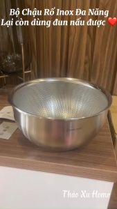 Bộ Chậu Rổ Inox 18/10 Chockmen Bộ Thau Rổ Đa Năng Vo Gạo Rửa Rau Củ Quả Size 19/22/25/28cm
