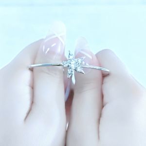 SO SEOUL Aster Star Surrounded with Round White Austrian Crystal Adjustable Cuff Bangle
