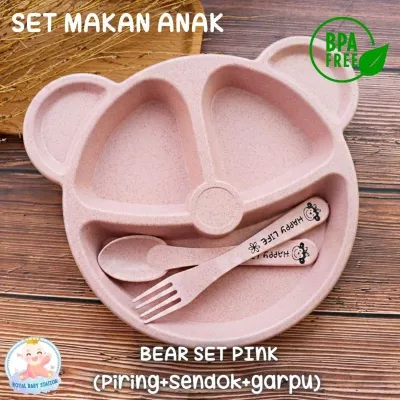 Set Piring Makan Anak Karakter Beruang Free Sendok Garpu