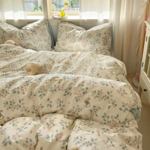 Nordic Style Pure Cotton Bedding Set 100% Cotton Skin-friendly Naked Sleep Duvet Cover Bed Sheet Dormitory Three-piece Set