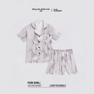 MiiOW | Bộ đồ ngủ lụa băng mùa hè mỏng cho nữ MiiOW Áo ngủ tay ngắn quần ngắn mặc ở nhà thoải mái thoáng khí có thể mặc ngoài trời