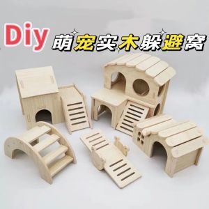 Real Wood Hamster House Double Layer Villa Swing Bed Toy Durable for Biting Golden Retriever Small Pet Shelter Hideout