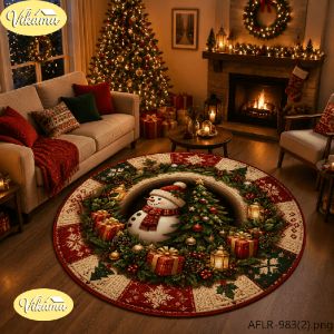 VIKAMA Creative 3D Snowman Round Rug Fun Christmas Decorative Non Slip Carpet Living Room Fireplace Area Mat Washable Home Decor
