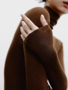Turtle Neck High Quality Camel Soft Slim Knitted Sweater