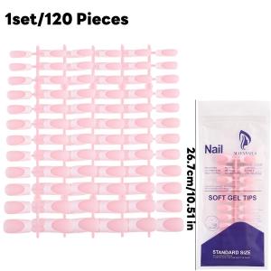 120 cái/bộ Báo Chí trên đầu móng tay Nude hồng Móng Giả cần keo dính mặc hình vuông dài Quan Tài móng tay pháp Sticker bọc hoàn toàn móng tay giả