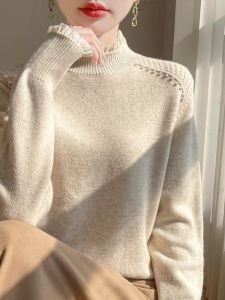 WANGGONGZHU | Thickened Half High Collar Knitted Sweater Womens Fashionable Inner Wear Turtleneck Design Winter New Arrival Princess Style