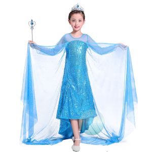 Frozen Elsa blue long sleeve kids birthday party long princess dress and Halloween costume