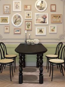 Retro Solid Wood Black Dining Table French Retro Semicircle Arc For Home Dining Table Small Apartment Conference Table Work Table