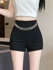 High Waist Elastic Short Pants Womens Fashionable Black Three-quarter Length Casual Pants Autumn Winter New Style Commute Friendly