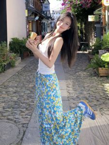 CHANGTONG | Floral Halter Neck Mini Skirt Set Sweet And Spicy Style Summer Fashion Two-Piece Cotton Blend Off-Shoulder Beach Vacation Wear