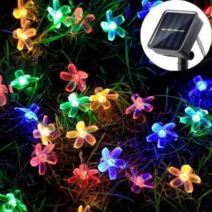 5M/7M/12M Solar Cherry Flower String Lights Outdoor Waterproof 8 Mode Fairy Light Christmas Garden Party Decoration Wedding Lamp