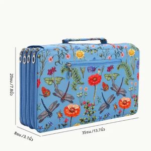 กล่องดินสอลายแมลงปอและดอกไม้สีสันสดใส - ดีไซน์ 300 ช่อง กระเป๋าเก็บของผ้าทนทาน เหมาะสำหรับดินสอ ปากกาเมจิก กรรไกร - กล่องเก็บอุปกรณ์ศิลปะสำนักงานแบบพกพา ของตกแต่งรูปแมลงปอ ที่เก็บอุปกรณ์ศิลปะ ภาพประกอบสีสันสดใส โครงสร้างแข็งแรง กล่องใส่ดินสอสี...