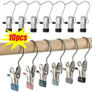 10Pcs Stainless Steel Laundry Hooks Portable Clothes Hanger Clips Boot Shoes Clothes Pins Home Storage Towel Socks Hanging Hooks