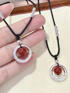 S999 Pure Silver Tassel Pendant Necklace Woven with Agate And Red Lotus Seed Lucky Beads for Valentines Day Original Design Jewelry for Women