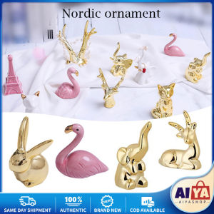 ★Same Day Shipping★ Small Gold Electroplate Ceramic Animal Figurines Swan Alpaca Dog Cat Rabbit Fox Deer Porcelain Home Desk Decoration ZJJ-Ceramic-Animal