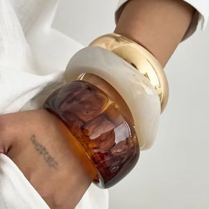 Ingemark 3 Styles Hip Hop Chunky Stacking Resin Bangles for Women Trendy Punk Irregular Geometric Charm Wide Bracelets Jewelry