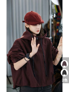 MeiYang Outdoor Casual Loose Short Coat with Hood Polyester Fiber Ladies Jacket Coconut Date Print Spring Collection