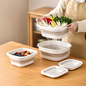 Double-Layer Retractable Draining Basket Hot Sale Foldable Kitchen Utensil for Fruit Vegetable Washing Durable Household