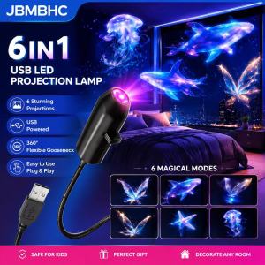 JBMBHC USB Powered LED Galaxy Projector Light 360° Rotating Starry Sky Night Light Marine Animal Projection Lamp for Kids Room Party Festival Gift