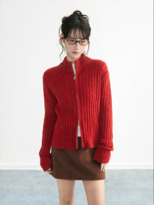 ARCG | Áo Cardigan Knit Cổ Đứng Có Hai Dây Kéo Ngắn