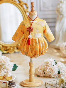 One Year Old Birthday Girls Chinese Style Long Sleeve Cheongsam Baby Clothes Cotton Lining Satin Fabric Autumn Winter Kids Outfits