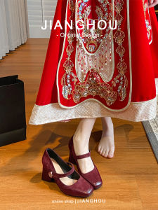 Red High Heel Wedding Shoes Comfortable Embroidered Mary Janes Spring Style Qipao Chinese New Bride Footwear Womens Fashion