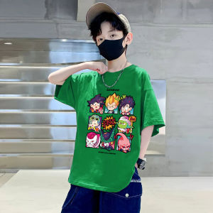 Pure Cotton Childrens Clothing 2024 Children and Teens Short Sleeve Anime Dragon Ball Print Tops Boy Leisure Loose T-Shirt