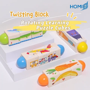 HOMIE Rotating Learning Puzzle Cubes/Wooden Twisting Block for Infants (6+ Months) Early Educational