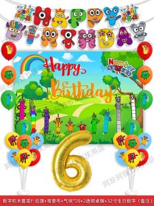 ของตกแต่งวันเกิดบล็อกตัวเลข Numberblocks เรือใบสีฟ้า โป๊กเกอร์ ผ้าพื้น สติ๊กเกอร์ตกแต่ง ของตกแต่งวันเกิด