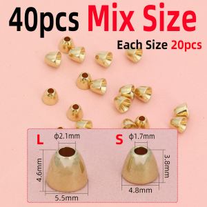 40pcs Size S L Brass Conehead Copper Beads Fly Tying Material for Woolly Bugger Streamer Minnow Tube Fly Trout Bass Fishing Lure