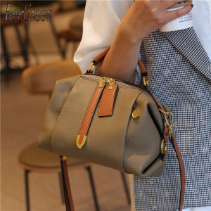 BeeGreen Women Real Leather บอสตันกระเป๋าถือคุณภาพสูงหมอนเรโทรกระเป๋าสะพายไหล่