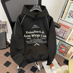 เสื้อสเวตเตอร์ฮู้ดสไตล์อเมริกันย้อนยุคสำหรับผู้ชาย เสื้อผ้าทำงานแบบลำลอง ทรงหลวม พิมพ์ลายตัวอักษร สไตล์สตรีท สวมใส่สบาย ฤดูใบไม้ผลิและฤดูใบไม้ร่วง