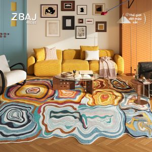 ZHIBAIJIA | Thảm Rửa Được Màu Dopamine Phong Cách Trừu Tượng Hình Dạng Không Đều