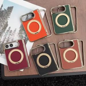 for Magsafe 360° Metal Bracket Leather Phone Case for iPhone Duo 18Fold Fliping Hinge Protection Magnetic Cover for iPhone DUO