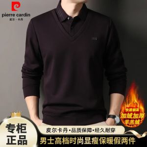 Áo Thun Polo Dệt Kim Dày Lót Lông Cừu Pierre Cardin Dành Cho Nam Mùa Đông Cổ Polo Dài Tay Thường Ngày Công Sở Thoải Mái